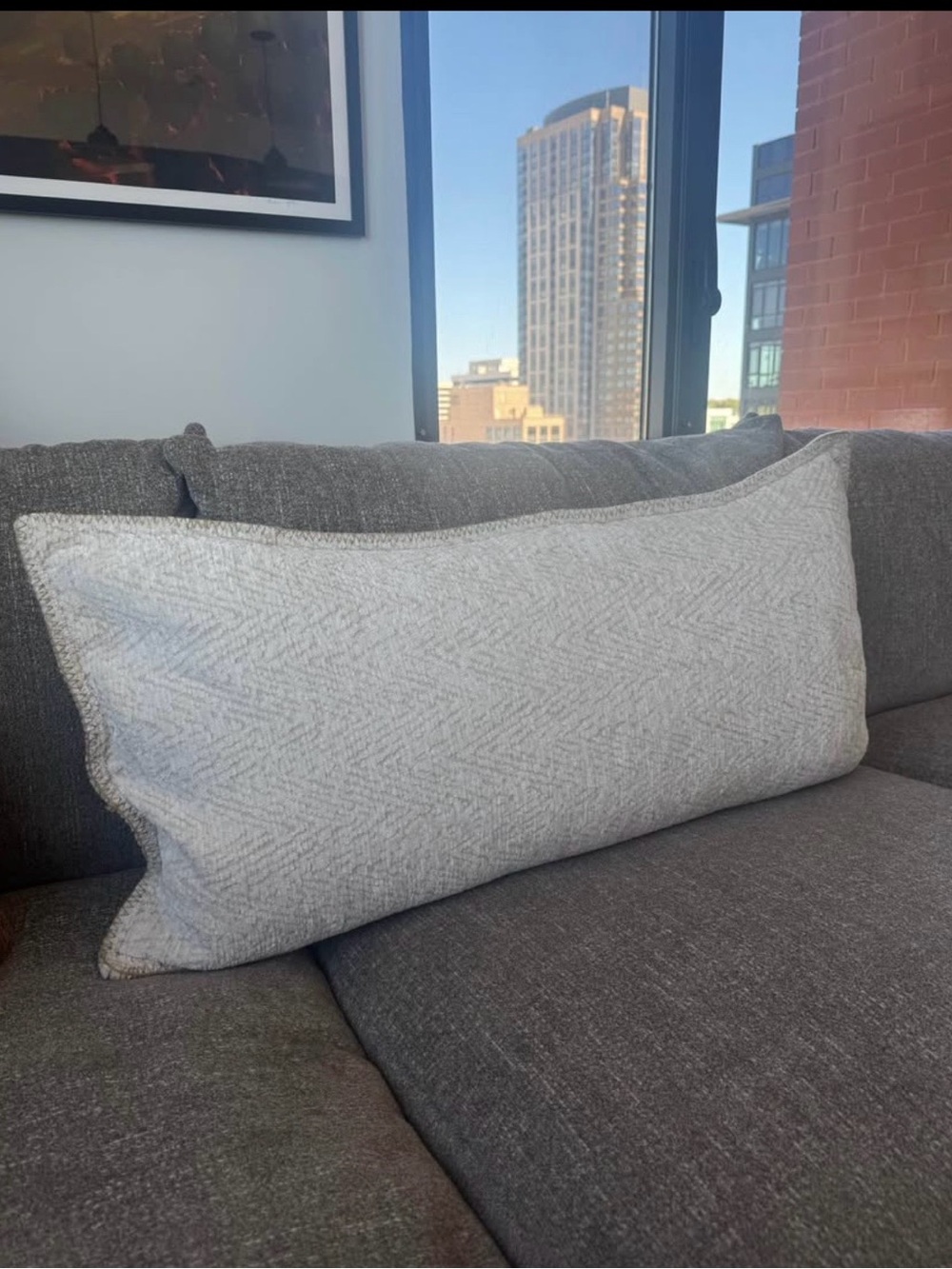 (NEW) Beige Textured Lumbar Pillow